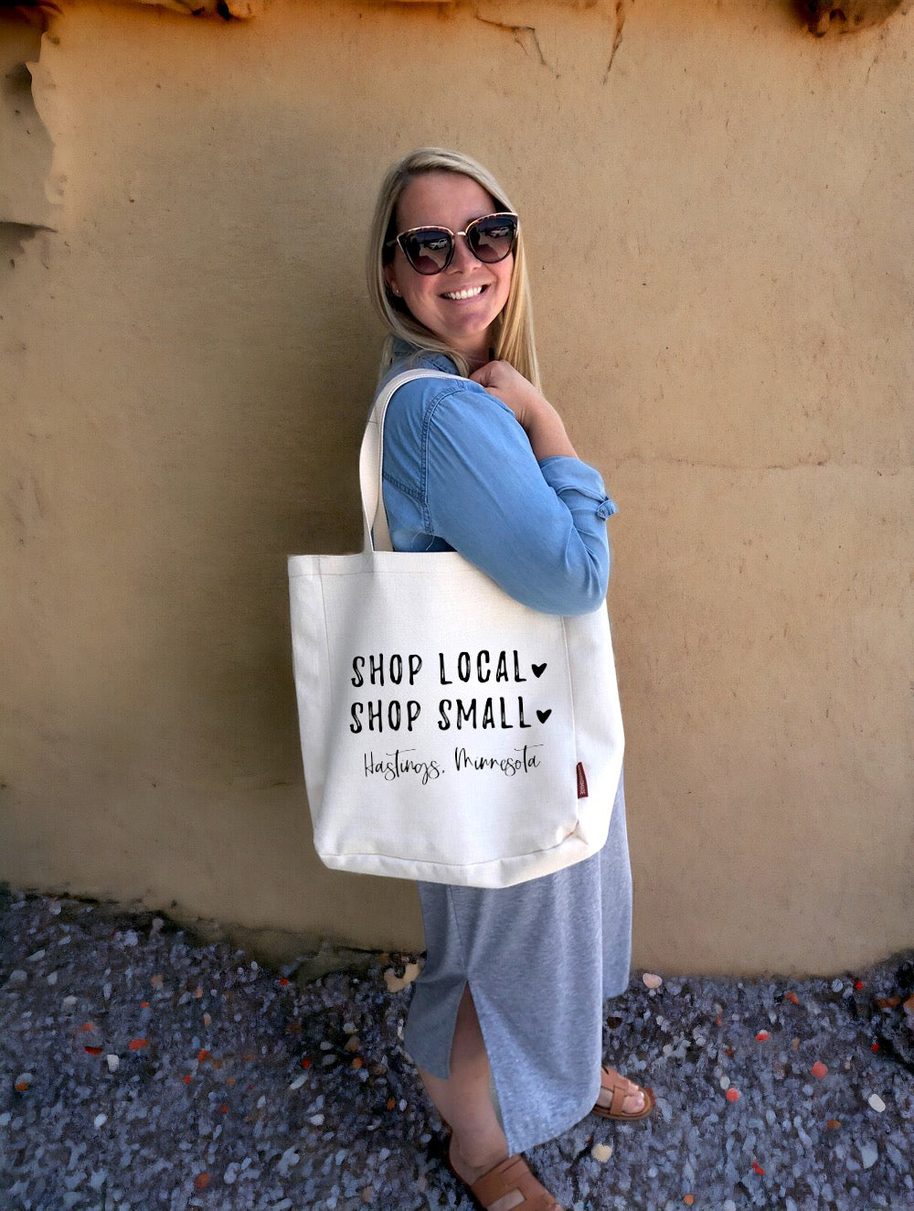 Shop Local + Shop Small with Hearts Tote Bag