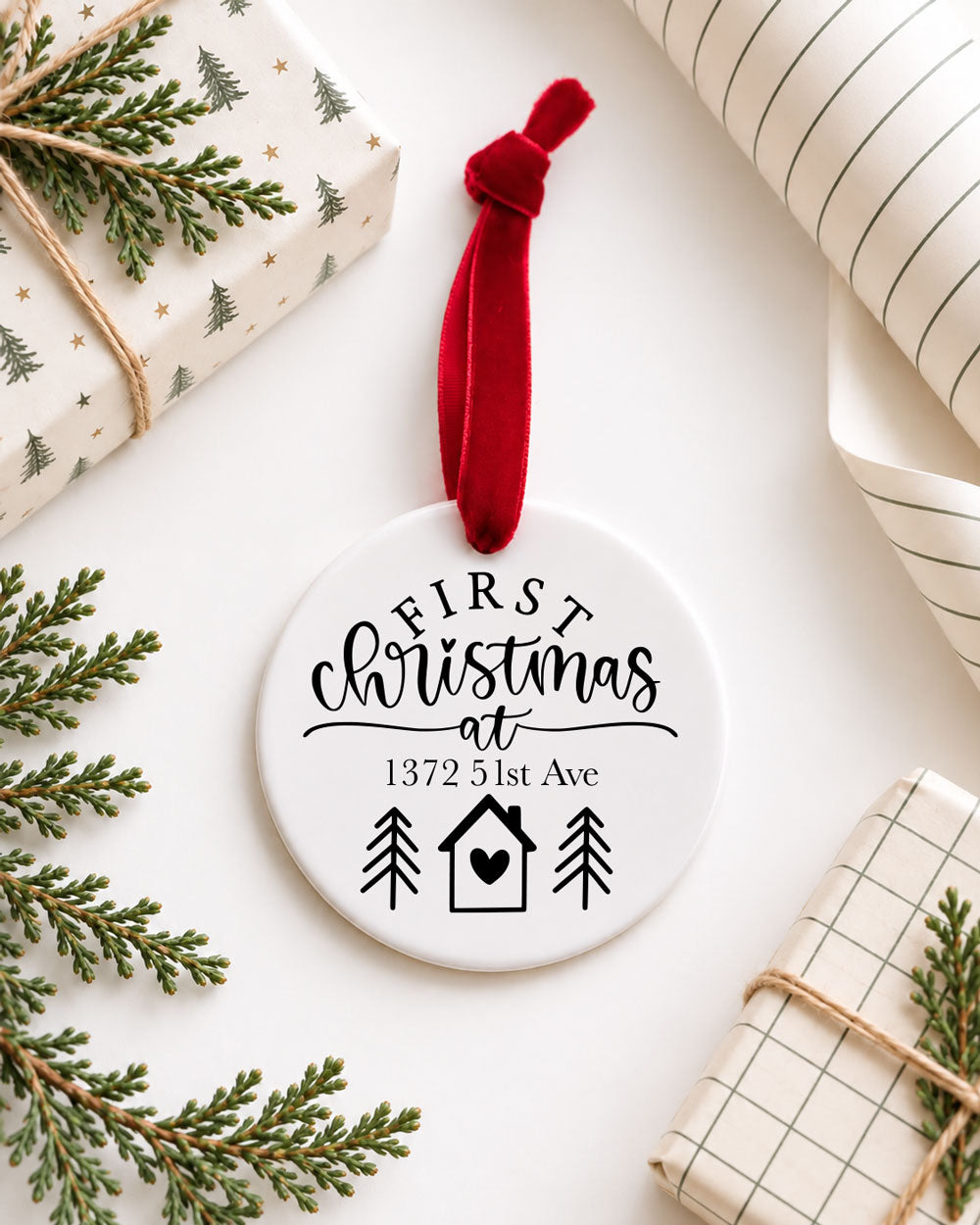 First Christmas with Address Ornament (Red Velvet)