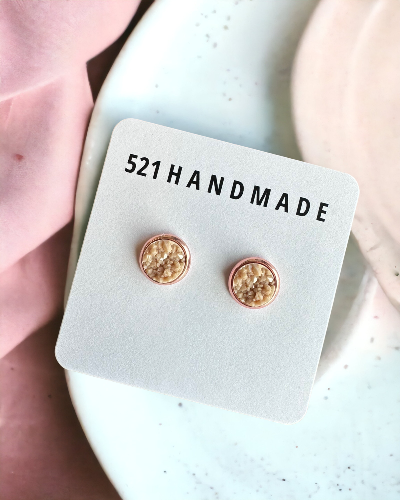 8mm Golden Wheat Druzy Stud