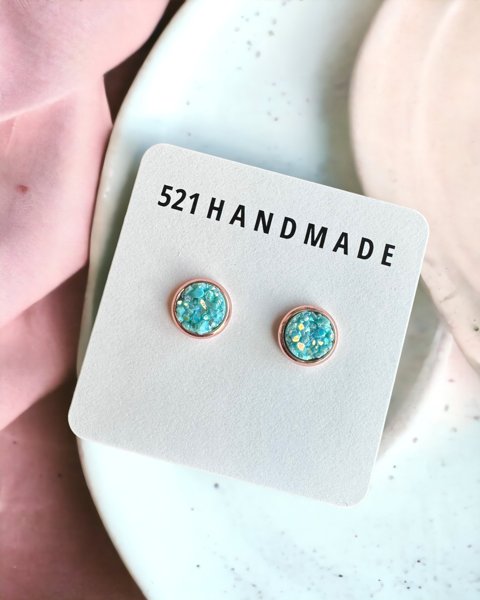 8mm Sparkle Blue Druzy Stud