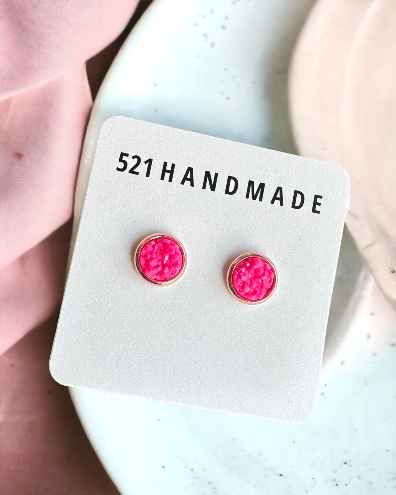 8mm Hot Pink Druzy Stud