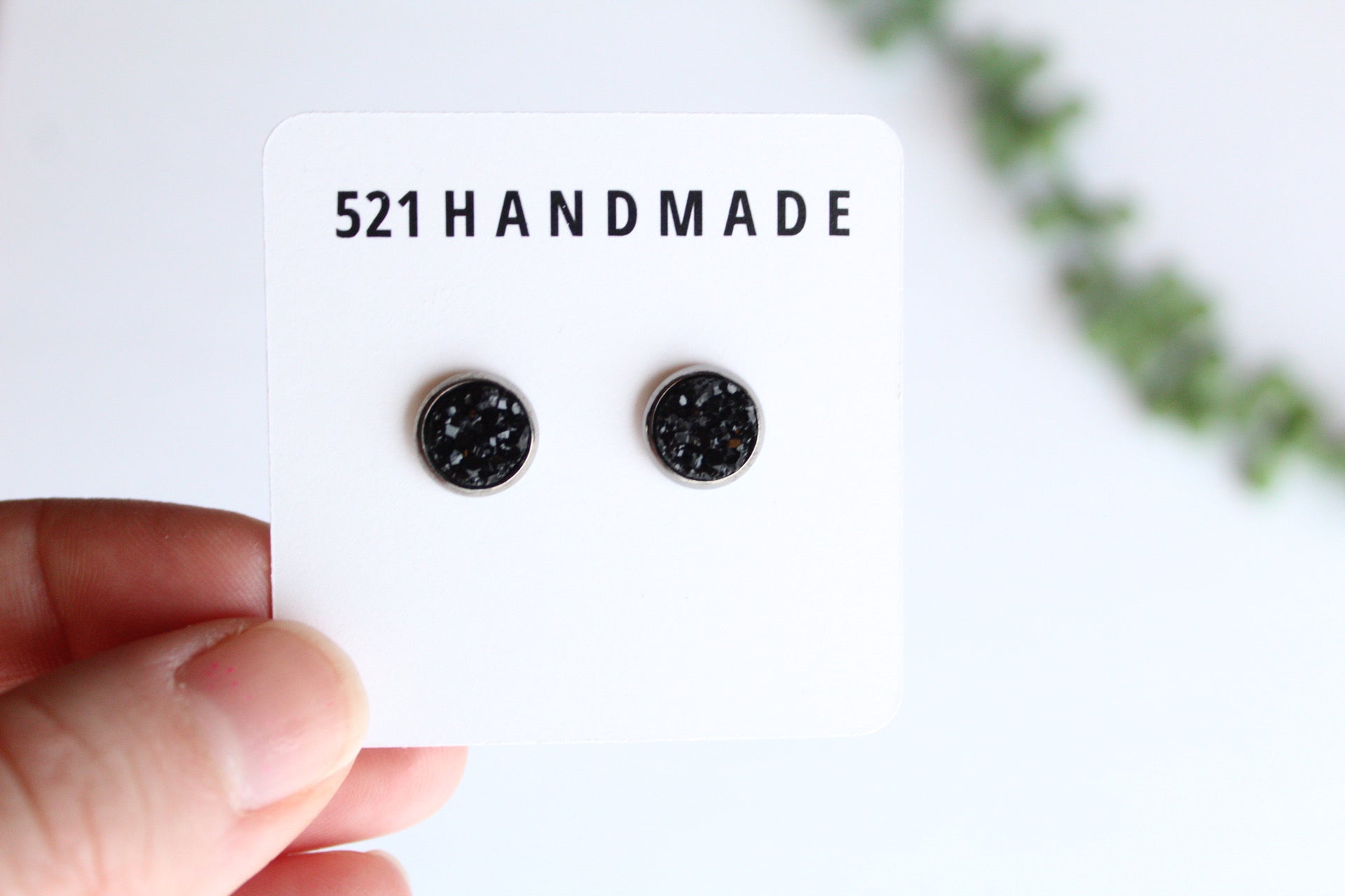 8mm Black Druzy Stud